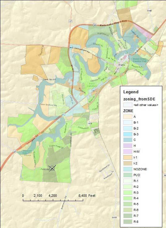5.3.4 Demand Pattern Figure 18 Zoning Map of Paris, KY Because water usage in different customer classifications has varying water use patterns throughout the day, it was necessary to investigate