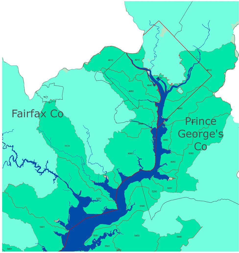 Fairfax County Public Schools PCB TMDL Action Plan August 13, 2015; Updated, November 16, 2015 Map 2A Direct Drain Watershed Segments to the Tidal Potomac Direct Drain