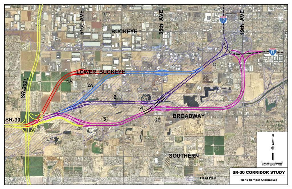 SR-30 Corridor Extension Alternatives Tier II Evaluation identified Alts 1A and 2A as most feasible.