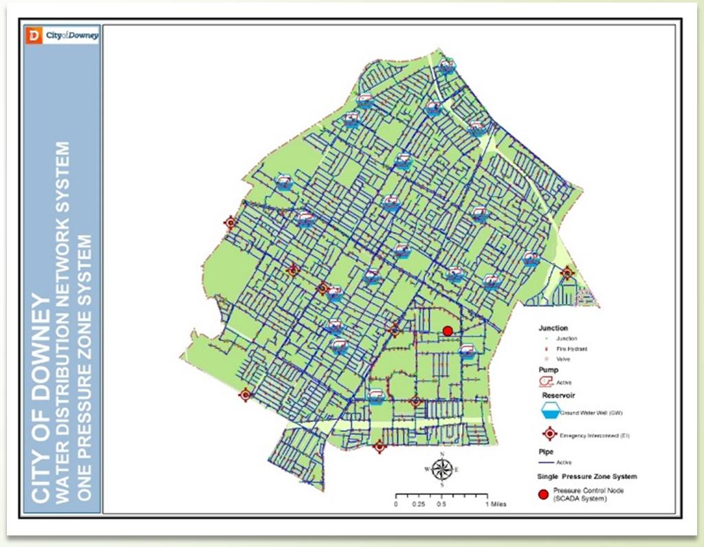 4 Background Overview of Downey s water distribution network Groundwater sources Central basin aquifer Service connections 21,500 No. of active groundwater wells 20 Average daily demand 10.