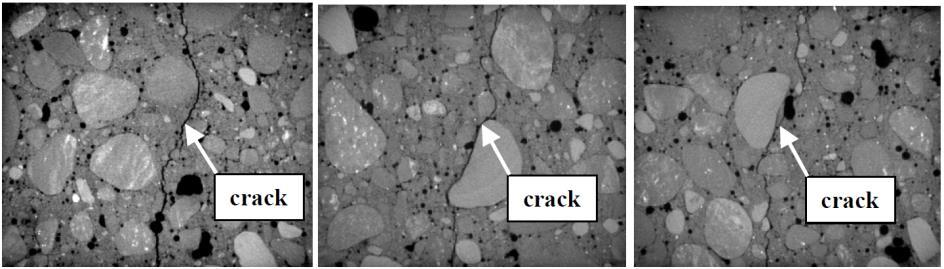 The average crack width in the specimen is 0.20 mm. The mean crack height is h c=50 mm. The crack height changes along the specimen depth (from h c=45 mm up to h c=56 mm).