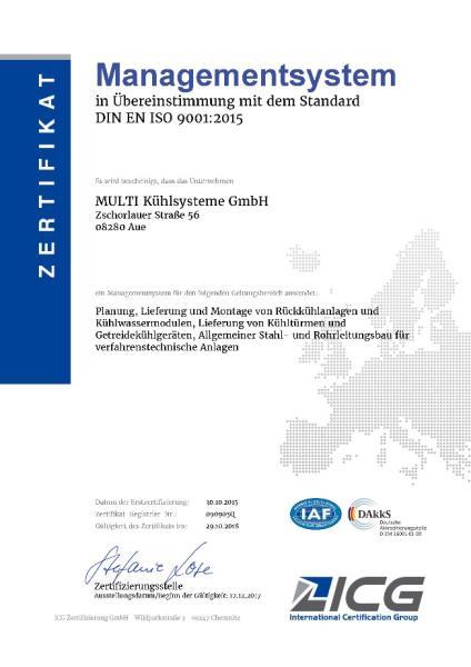 CERTIFICATION QM - Certificate ISO 9001 Organisation, implementation and monitoring of a comprehensive quality management system based on DIN EN ISO 9001 External monitoring