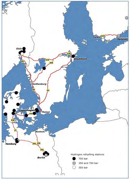 Key finding # 2, Example: Infrastructure Hydrogen Refuelling stations available in the Northern Scandria Corridor.