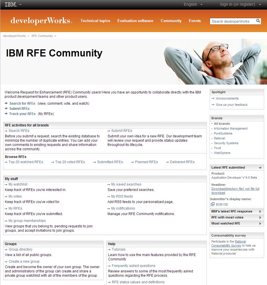 Submitting a product requirement or RFE - IBM RFE Community The IBM RFE Community is a place where you can collaborate with IBM Product Management, development teams and other product users through