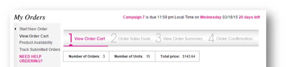 View Order Cart. After you enter your orders, you can view them by clicking View Order Cart and then use the links to make changes to an order.