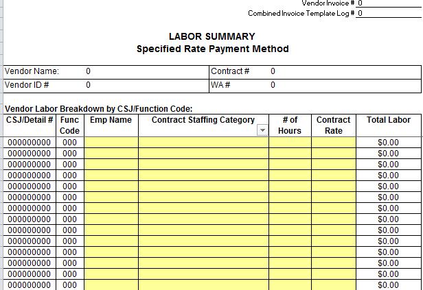 Labor Summary Specified Rate Employee Names are identified by Acronym.