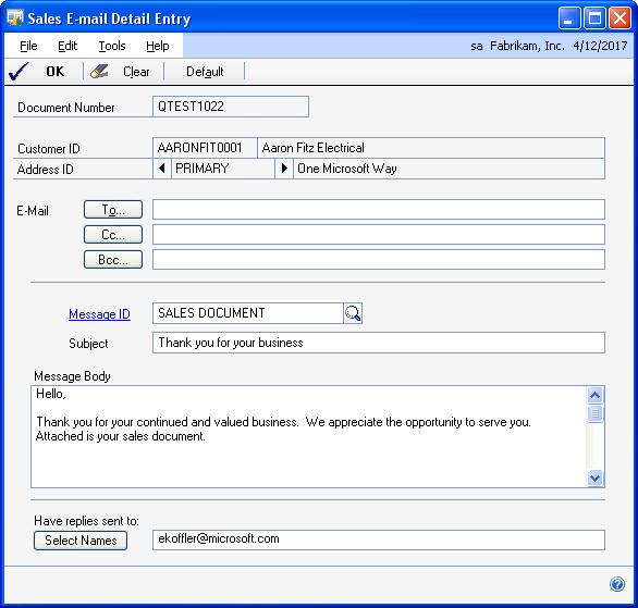 PART 2 TRANSACTION ENTRY the current transaction. To make permanent changes to the customer record for e- mail settings, use the Customer E-mail Options window.
