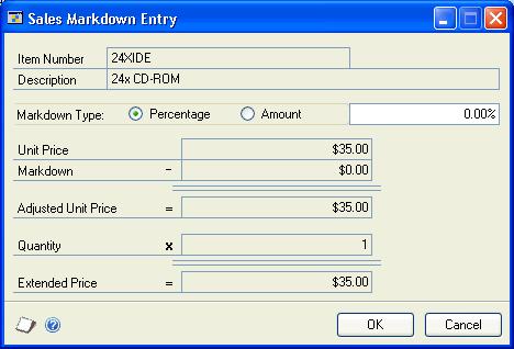 PART 2 TRANSACTION ENTRY 3. Select an item and choose the Markdown expansion button to open the Sales Markdown Entry window. 4.