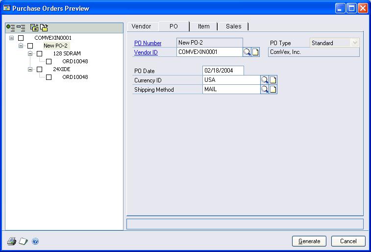 CHAPTER 21 NEW PURCHASE ORDERS vendor using either the PO tab or Item tab before a purchase order can be generated.