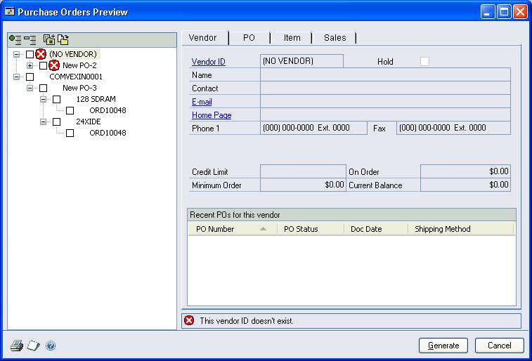 CHAPTER 21 NEW PURCHASE ORDERS created for the new vendor and you can transfer the items from existing pending purchase orders in the tree view to the new vendor.