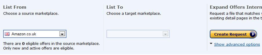 already exist on the target marketplace Use the Expand Offers Internationally tool: - Create a request to get an inventory file - Choose items you want to sell and prices and upload the file in the