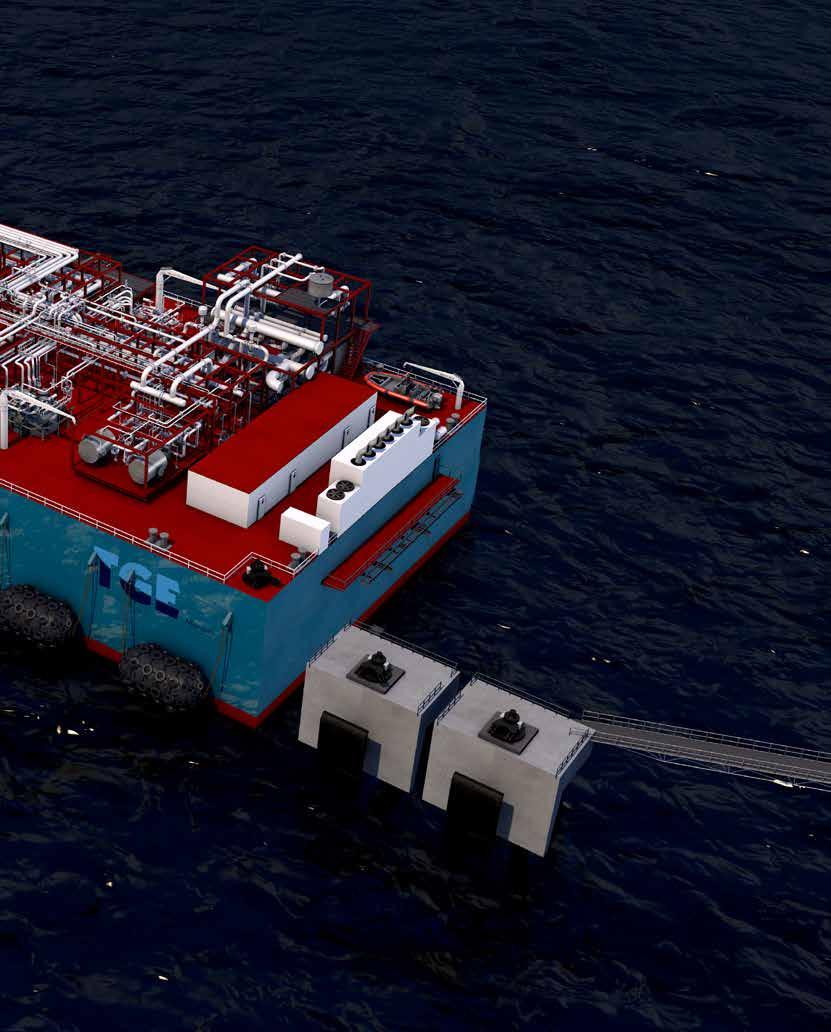 In addition to the storage system and re-gasification plant, TGE Marine takes care of the complete hull design, the design of the gas- handling system and all gas and safety-related utilities as well