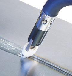 Surface discoloration (bluing) from TIG welding and spot welds is removed instantly and the original mill finish is restored, requiring no further treatment.
