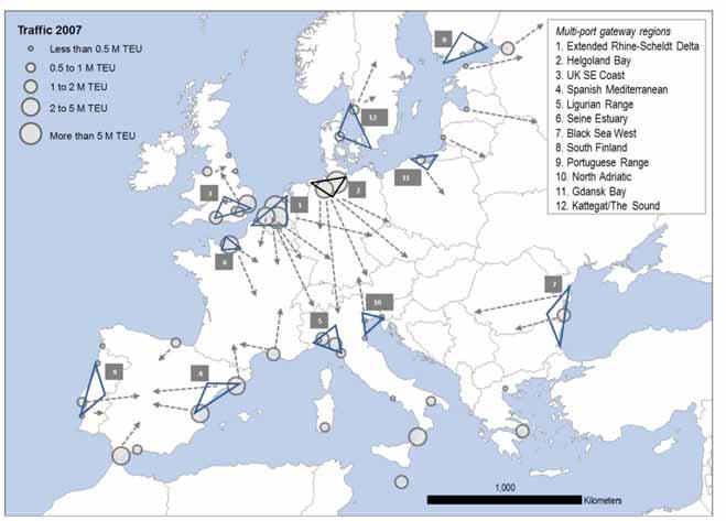 Figure 4. The European container port system and its main regionalization clusters.