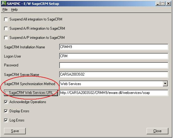 Changes in Previous Versions of Sage 300 ERP and Sage CRM 3. In the Sage CRM Synchronization Method field, select Web Services.