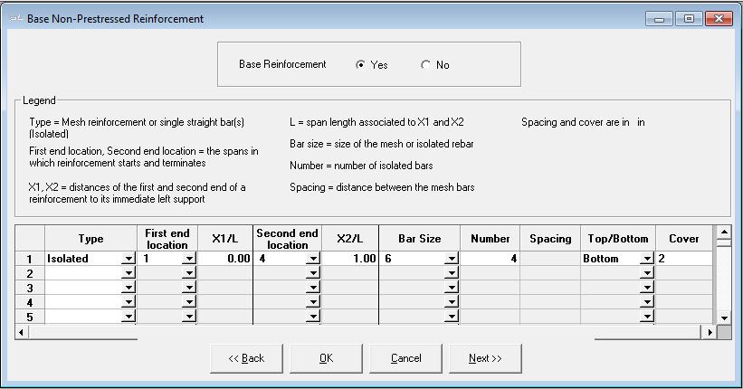 1.1.4.4 Edit Base Reinforcement The program allows you to specify a base reinforcement that is taken into consideration when designing the structure. Select Yes in the Base Reinforcement section.