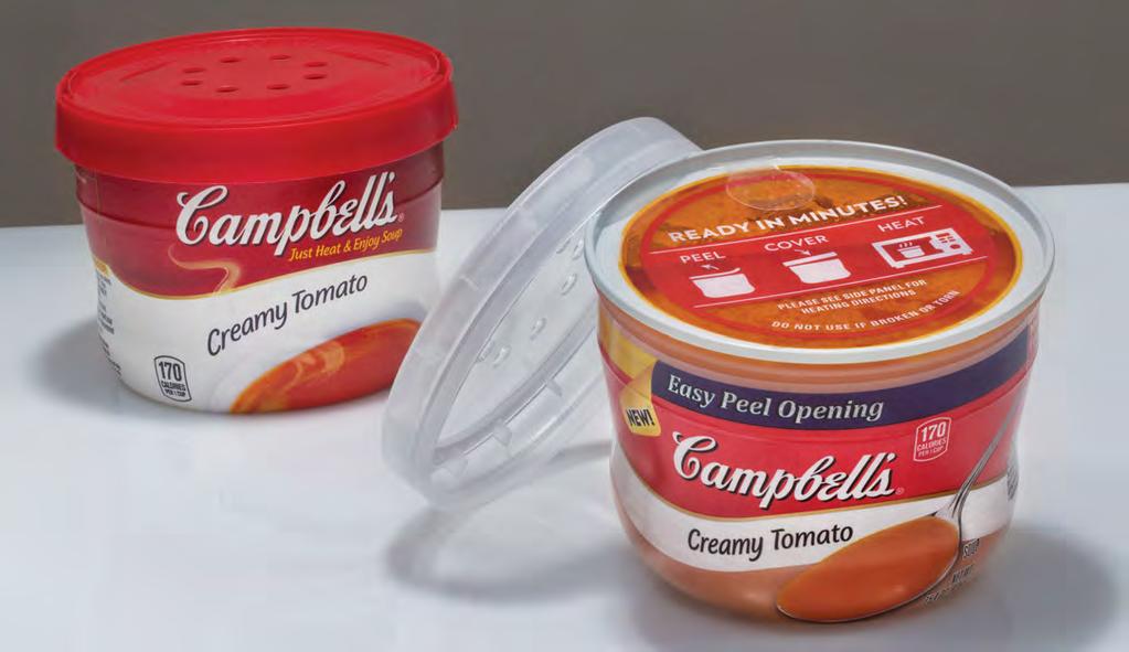 Product visibility When consumers made it clear that they wanted to be able to see the product inside the microwaveable container, Campbell replaced its opaque container (left) with a new container