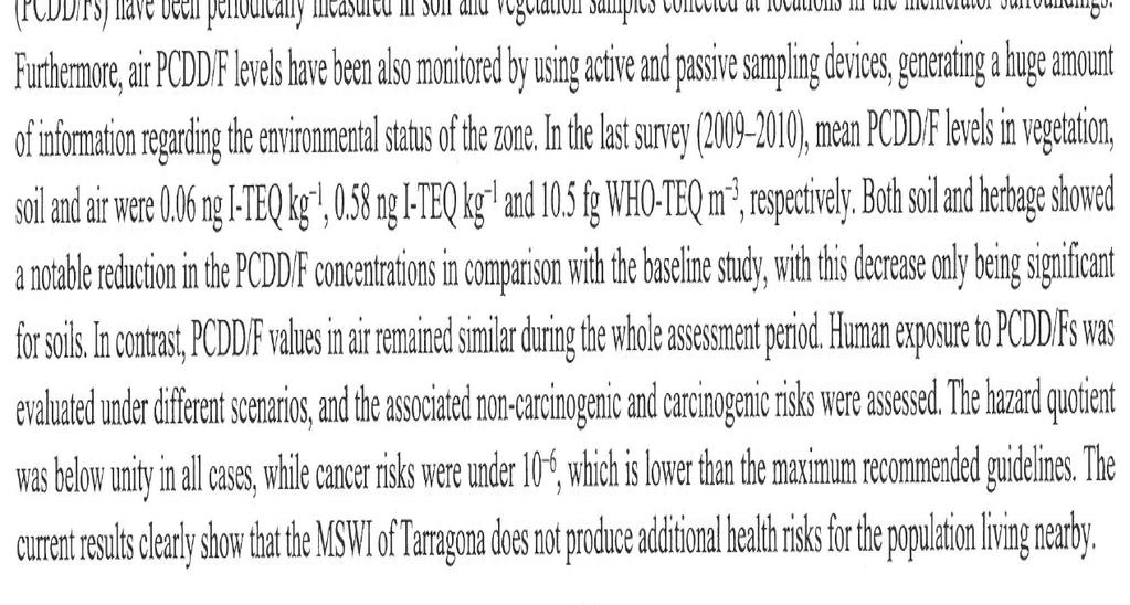 Long-term Monitoring of Dioxins in Spain: no additional health
