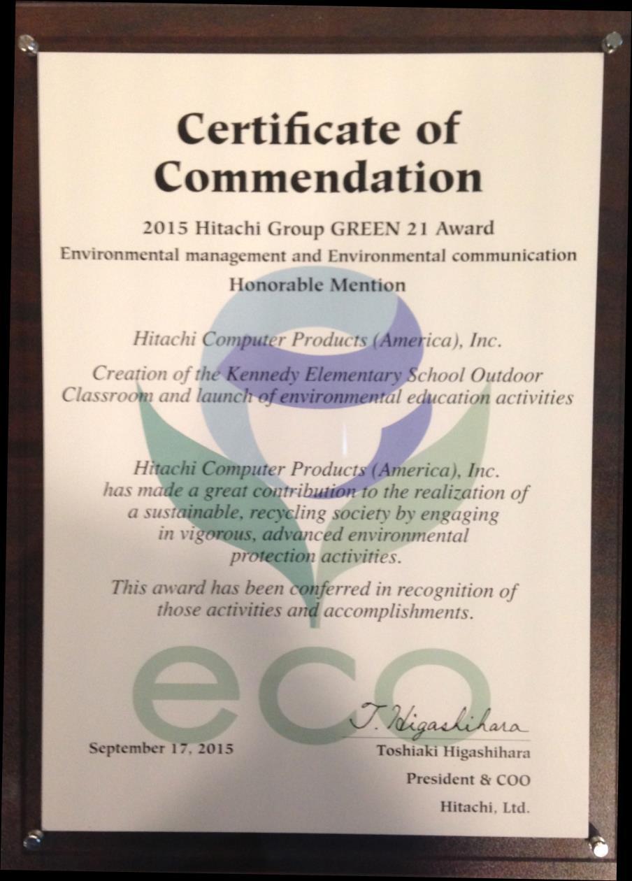 Hitachi Green 21 Award Received Green 21 Award