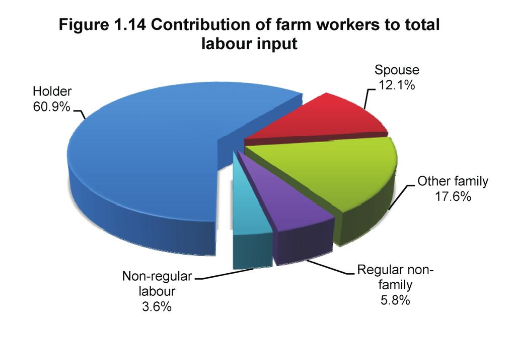Over a quarter of the regular agricultural workforce in 2010 were women, representing 27.2% of all workers and providing 19.7% of AWUs.