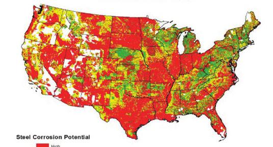 Some US cities had little or no data for the soil inside their boundaries preventing computation of a corrosion index.