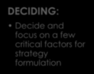 DECIDING: Decide and focus on a few critical factors for