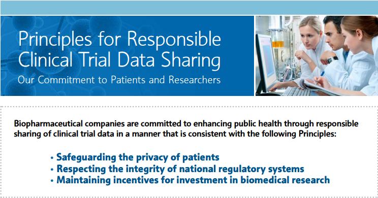 EFPIA PhRMA joint position Principles for Responsible Clinical Trials Data Sharing (July 2013) EFPIA/PhRMA commitments Enhancing Data Sharing with Researchers Enhancing Public Access to Clinical