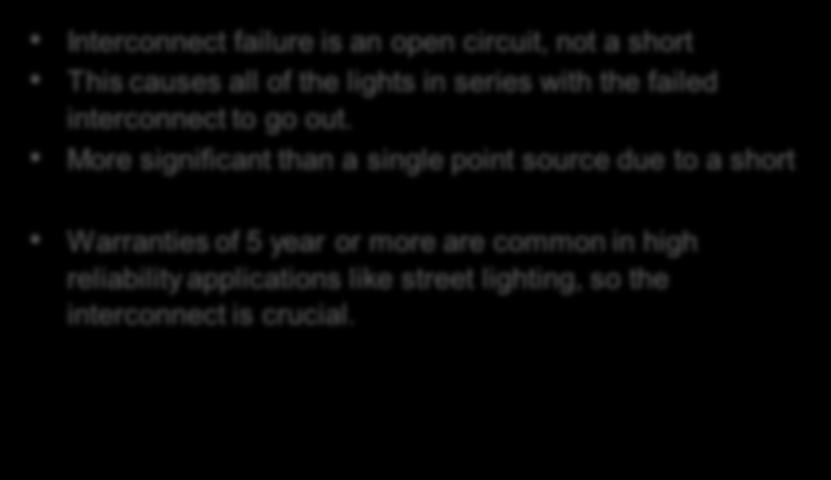Motivation Interconnect Reliability Interconnect failure is an open circuit, not a short This causes all of the lights in series with the failed interconnect to go out.