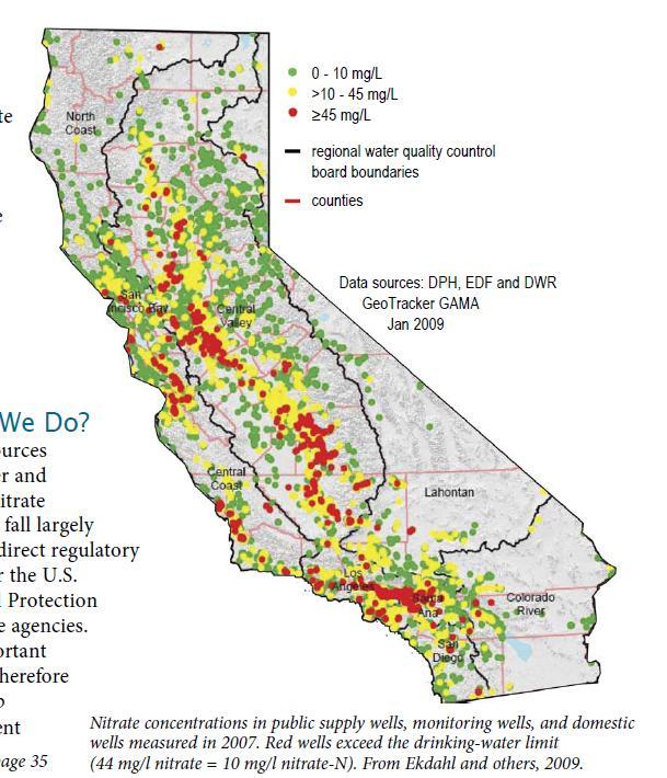 Environmental concerns Nitrate concentrations in various California wells measured in 2007.