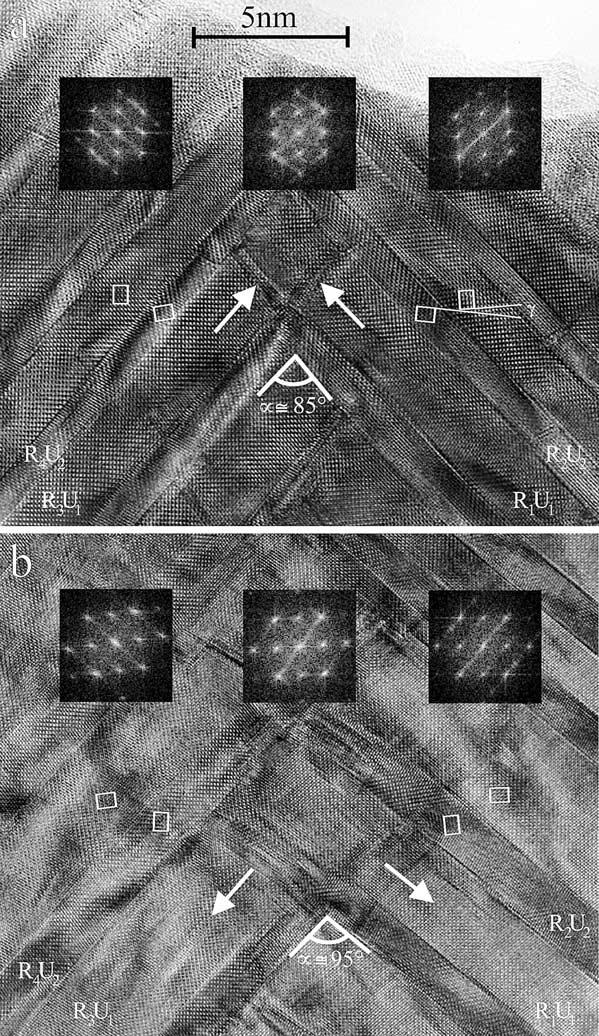 1430 P. Boullay et al. / Acta Materialia 51 (2003) 1421 1436 Fig. 5. 110] martensite HRTEM images revealing the atomic configurations at crossing type macrotwin boundaries with (a) a 90 and (b) a 90.