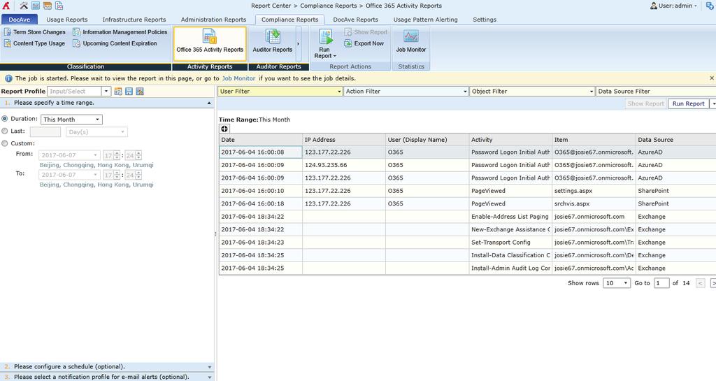 permissions, that took place over a defined period of time Usage Pattern Report End-User Reports Social Reports - Analyze