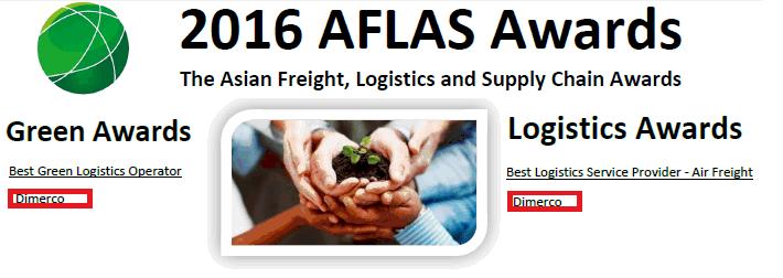 21 Top Ranking Y2016 Asian Freight, Logistics & Supply Chain Awards Dimerco nominated as Best Green