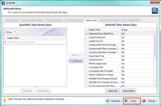 5. Select the time series data t ppulate the spreadsheet.