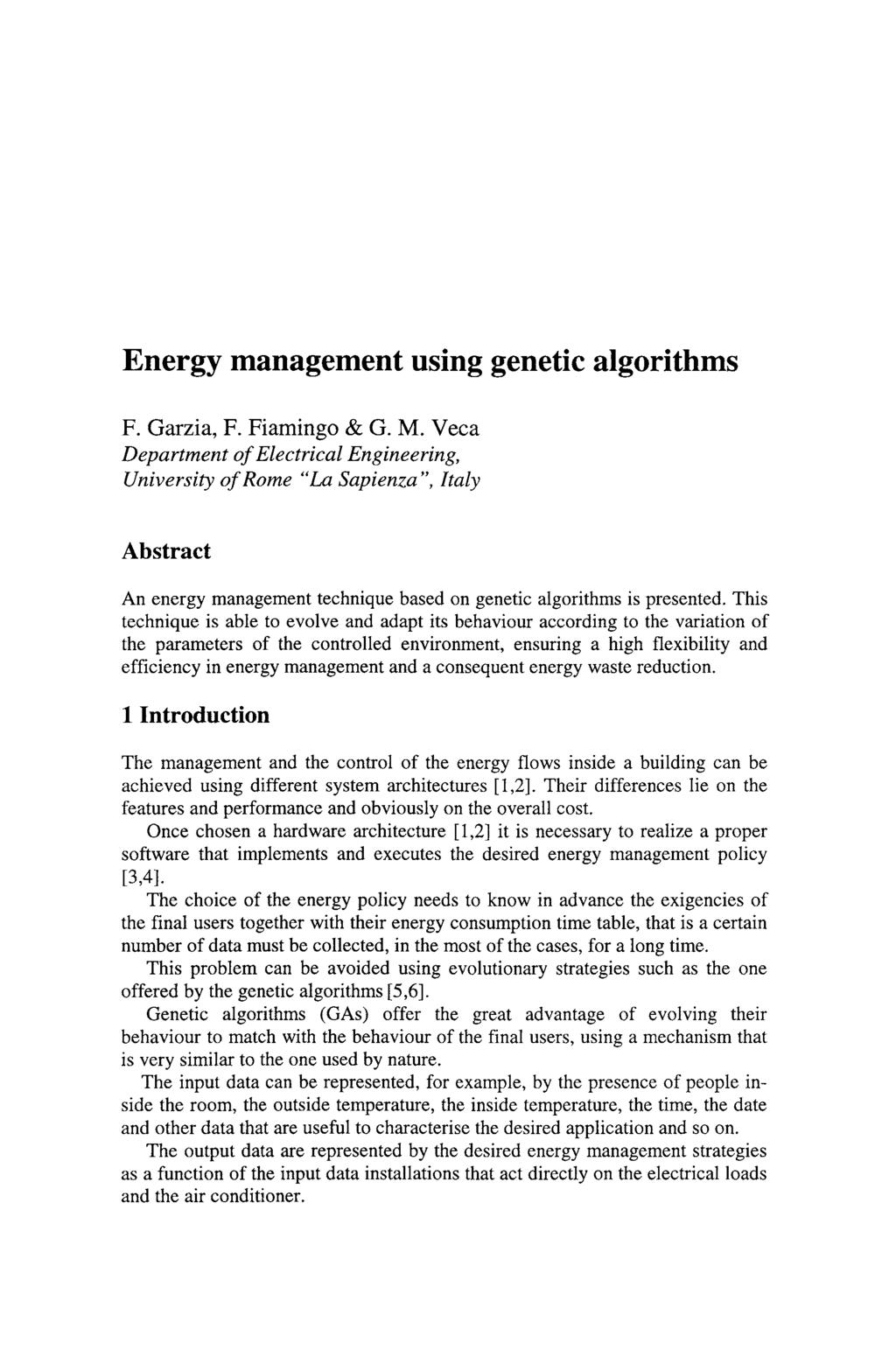 Energy management using genetic algorithms F. Garzia, F. Fiamingo & G. M.