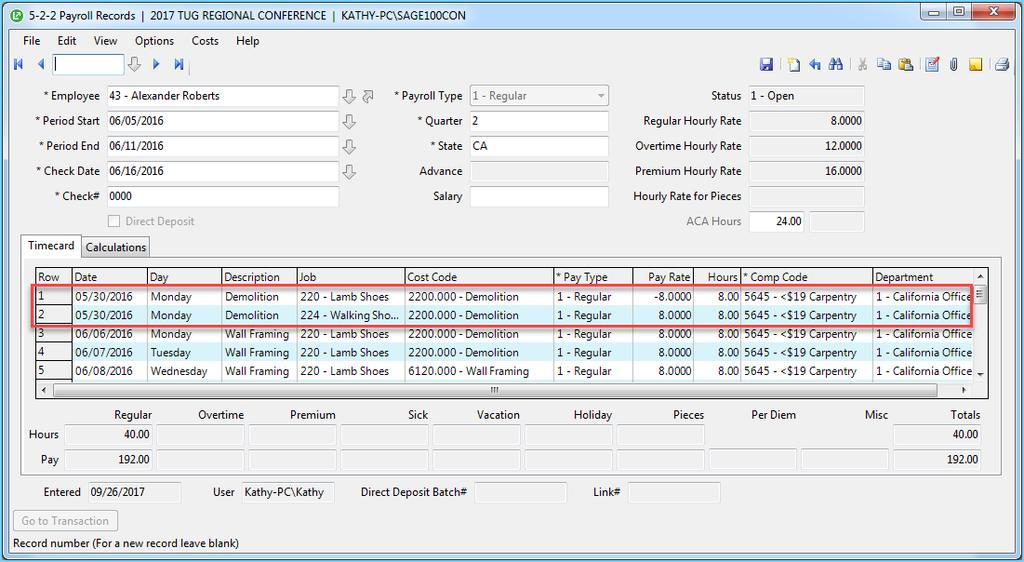 hours to correct job Can t use this method if time is reported on Certified Payroll