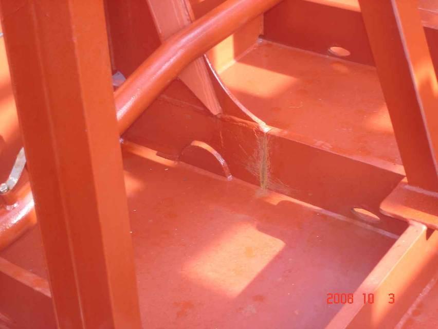 Photo of crack: Case 1.6 Note: On above picture the deck longitudinal is cracked through to the deck plating. The majority of the other cracks found were less than 10 mm deep.