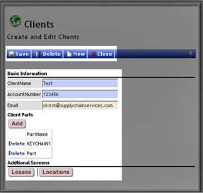 Web Interface Search, Edit, Delete Clients ------------------------------------------------------------ From the WAREHOUSE section, click the CLIENTS button, then click SEARCH.