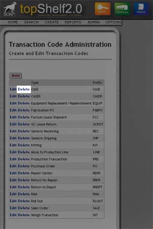 Web Interface Deleting a Transaction Type