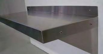 Shelves sit securely on stainless steel angle supports and have a smooth