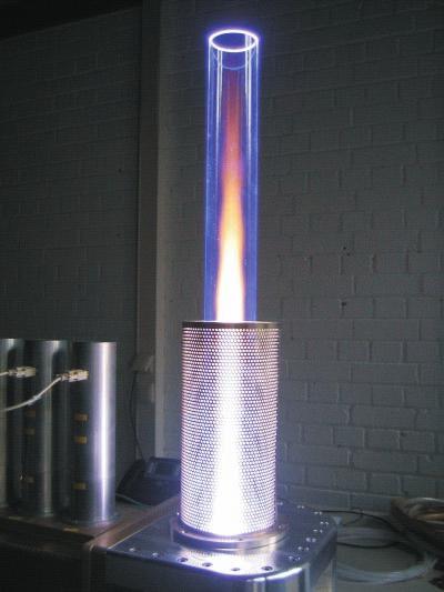 45 GHz are fed into the plasma source resulting in a high field concentration in the middle of the cavity. In this region, the plasma is ignited and heated.