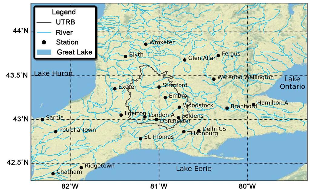 Figure 1. Location of the Upper Thames River Basin in Southwestern Ontario, Canada. 3.2.