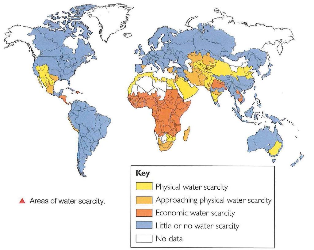 Physical water scarcity: Physical access to water is limited. When demand for water outstrips the lands ability to provide, there is physical scarcity. (Water simply isn t there).