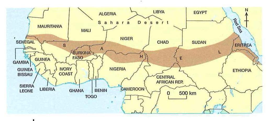 Case Study: The Sahel (LEDC) The Sahel is a narrow belt of semi-arid land south of the Sahara desert in Africa. Rainfall is scarce. It falls for just 1 2 months of the year.