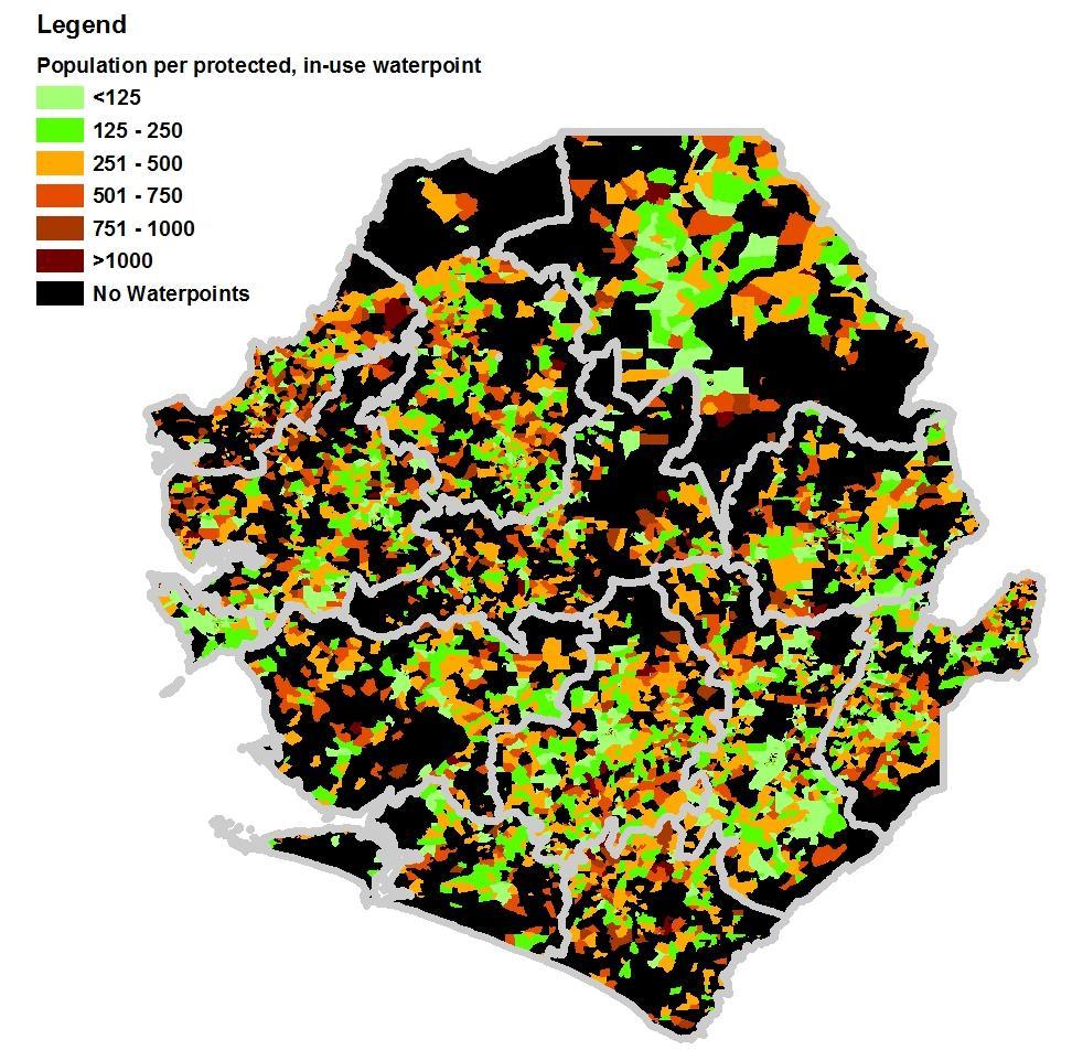 Map 3: Population per protected, in use-waterpoint (incl.