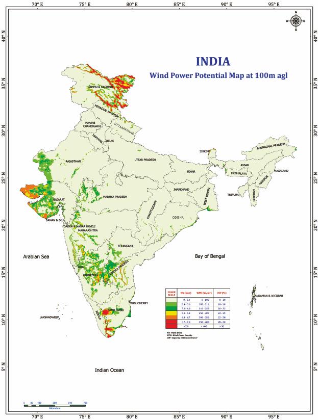 ENERGY MAPS OF INDIA Energy Statistics 2018 Map: Wind Power Potential at 100m agl