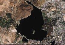 This lake has three prominent islands. The largest is developed into a public park. The second island on the northern side has a solar observatory.