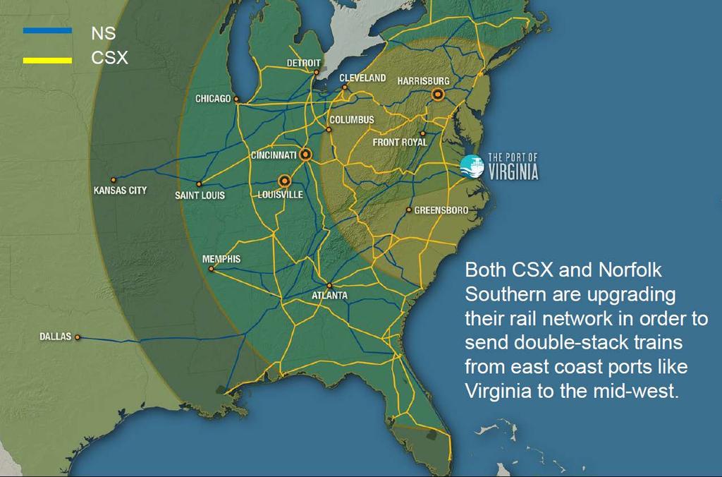 Rail Access in Virginia Norfolk Southern and CSX offer comprehensive freight transportation service.