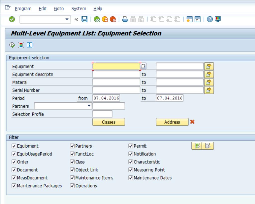 2.4. Equipment multilevel display IE07 With this report you can combine Equipment with other elements.