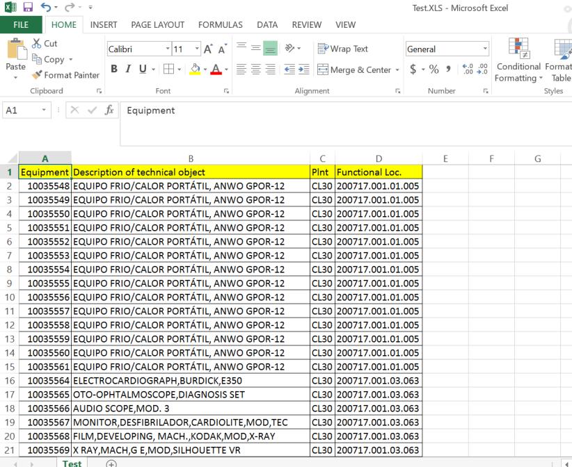 First, you follow the initial steps of this guide and get in an excel the list of Equipment you want to include the BP Then select and copy the list of Equipment IDs (from column A, without the