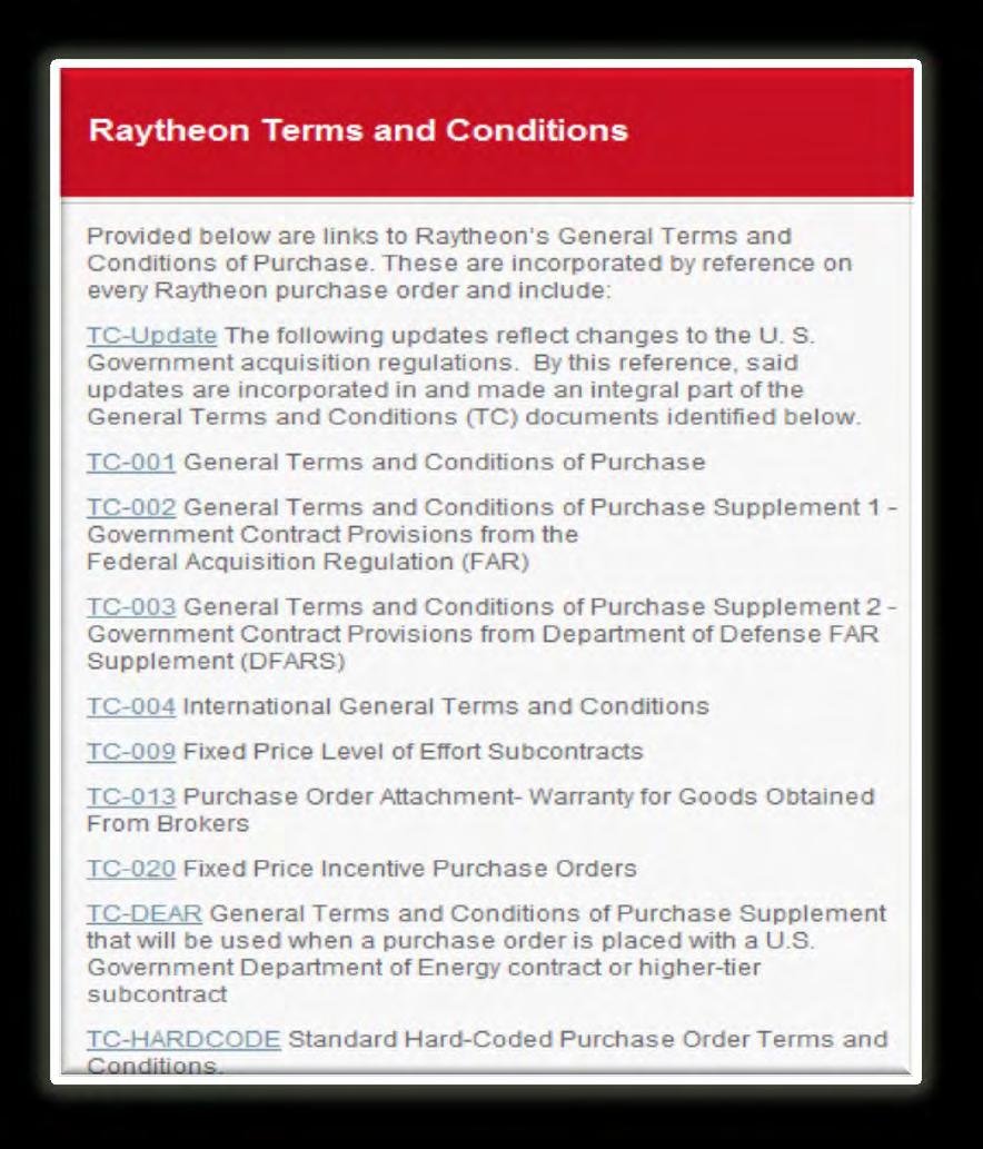 Raytheon Requirement Documents www.raytheon.com/connections/supplier/index.